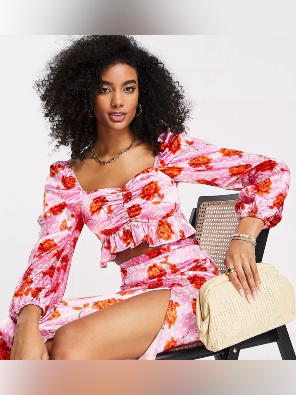 TOP SHOP ROSE ANIMAL PRINT SATIN LONG SLEEVE CROP TOP 6